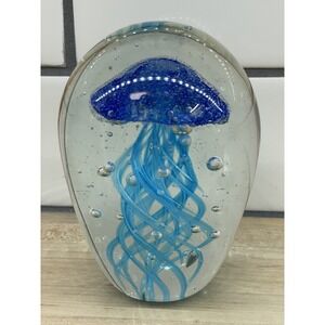 Vintage Beautiful Heavy Art Glass Jellyfish Nautical Beach Paperweight Art Decor